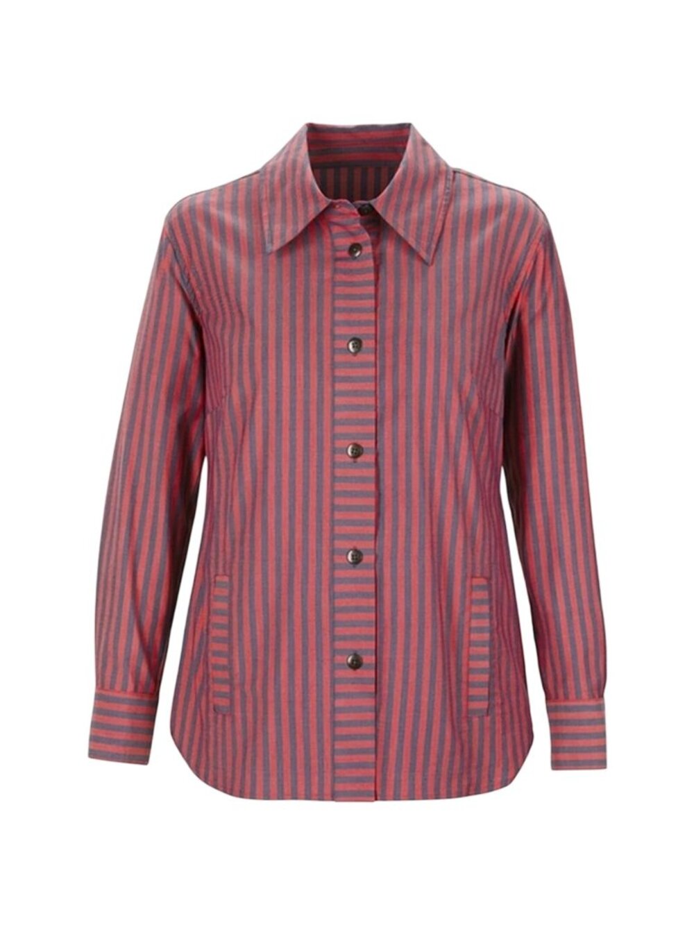 Cabi Regatta Shacket Small Stripes Button Up Long Sleeve Pink Gray Office Wear